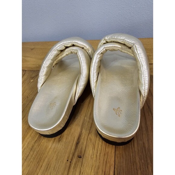 George Esquivel Champagne Colored Metallic Leather Slide Sandals - Picture 5 of 11